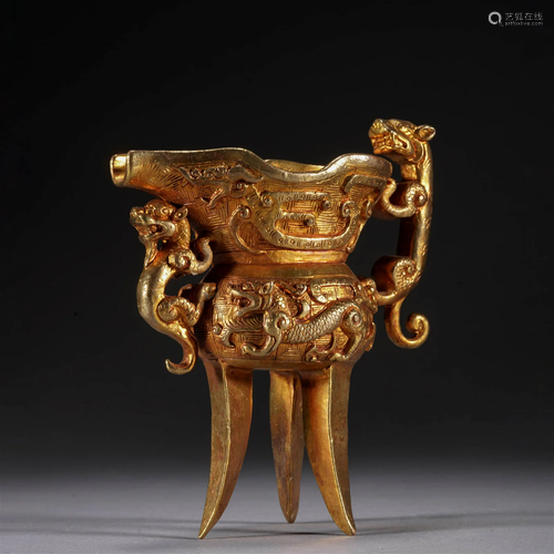 Gilt-bronze Chi-Dragon Wine Vessel