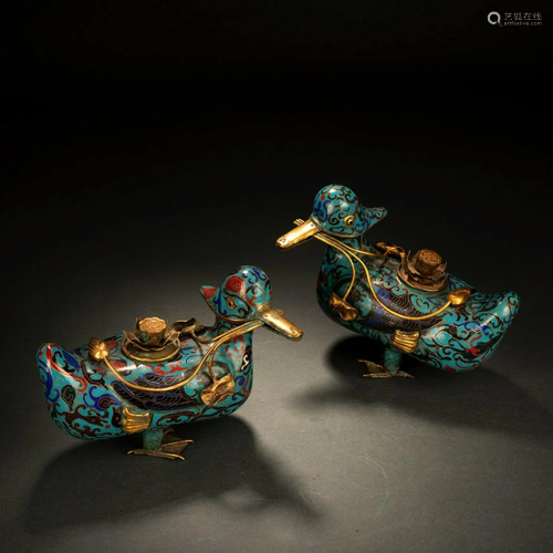 Pair of Cloisonne Enamel Mandarin Ducks