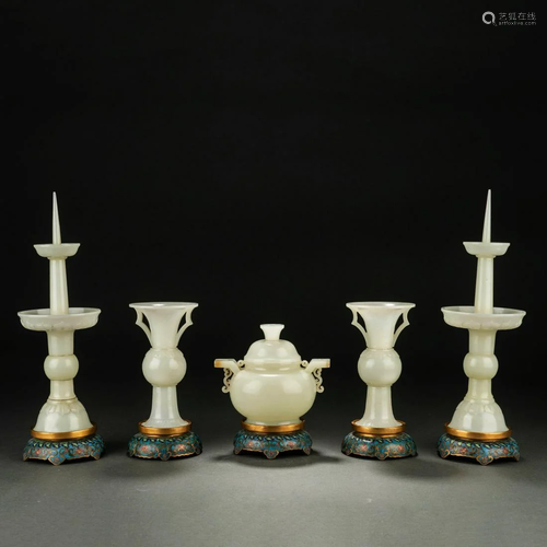 Set of White Jade Five-piece Altar Garnitures