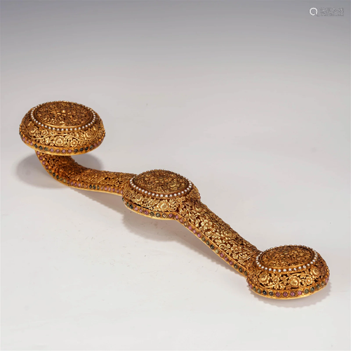 Gilt-bronze Hardstone Inlaid Ruyi Scepter