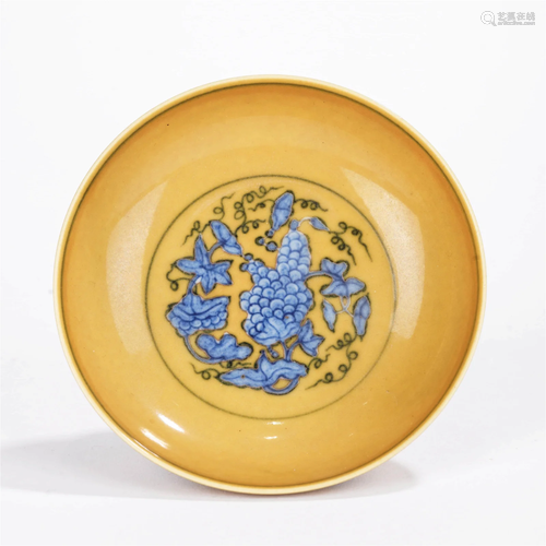 Yellow-ground and Underglaze-blue Grapevine Plate