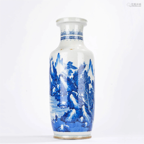 Blue and White Landscape Scholar Vase