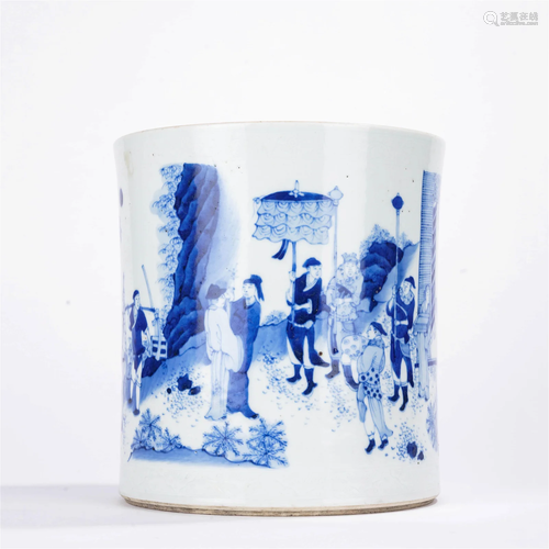 Blue and White Figure Story Brush Pot