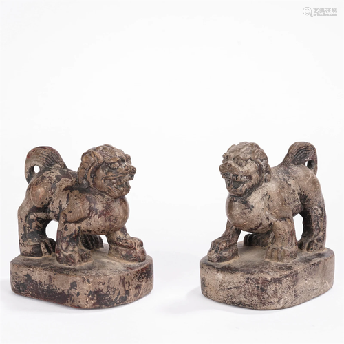 Pair of Pottery Lion Statues