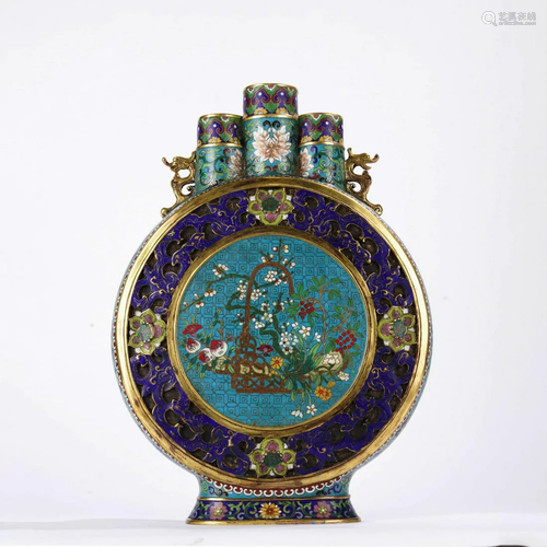 Cloisonne Enamel Enclosing Antique&Flower Moonflask