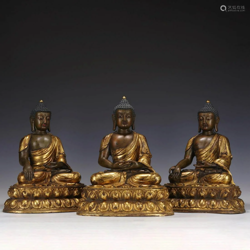 Gilt-bronze Figures of Three Buddha