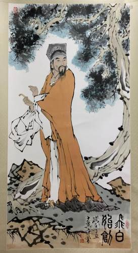 Chinese Figure Painting Scroll, Ink and Color on Paper
