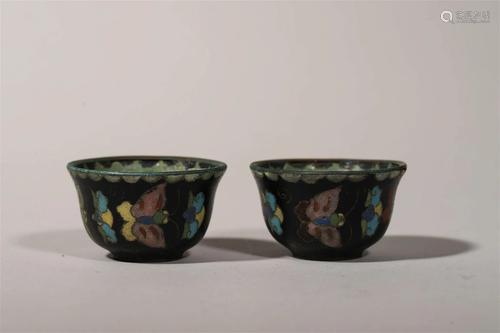 Pair of Cloisonne Enamel Lotus Cups