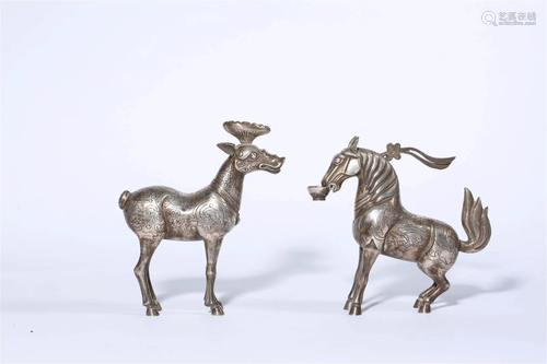 Pair of Silver Mythical Beasts