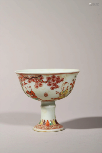 Wucai Glaze Boys Stem Cup