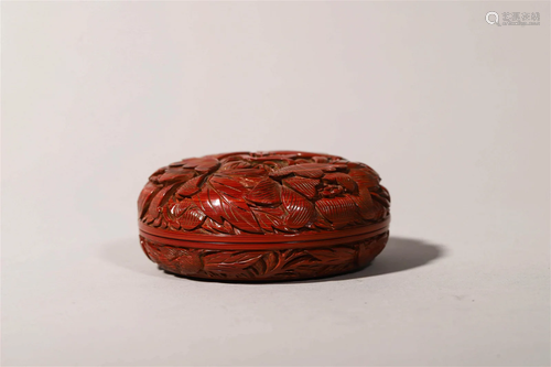 Carved Lacquerware Floral Circular Box and Cover