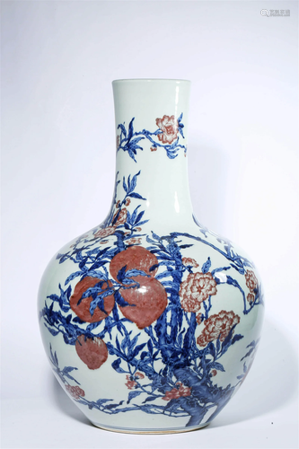 Blue and White Underglaze Red Peach Tianqiuping