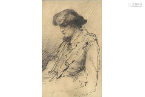 THOMAS HENRI (1878 - 1972) tekening : "Zittende dame&qu...