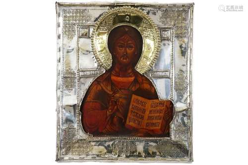 Antieke Russische ikoon met de voorstelling van de zegenende...