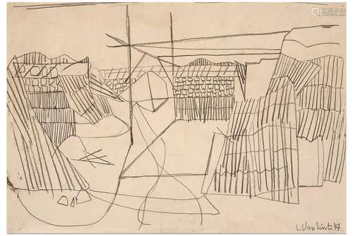 VAN LINT LOUIS (1909 - 1986) tekening met een abstracte comp...