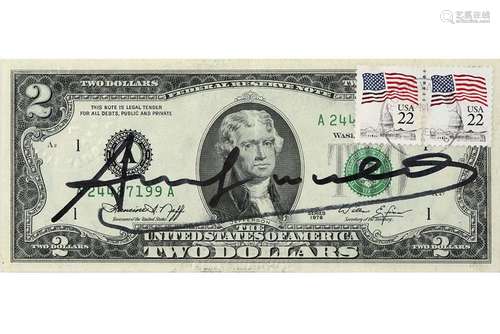 WARHOL ANDY (1930 - 1987) handgetekend één-dollar biljet  - ...