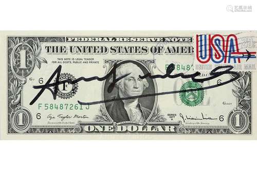 WARHOL ANDY (1930 - 1987) handgetekend één-dollar biljet  - ...