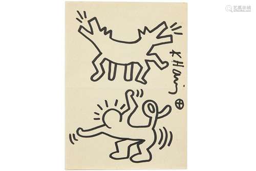 HARING KEITH (1958 - 1990) tekening in zwarte viltstift met ...