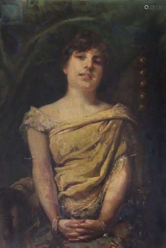 Ecole XIXe. Femme à la robe jaune. Huile s