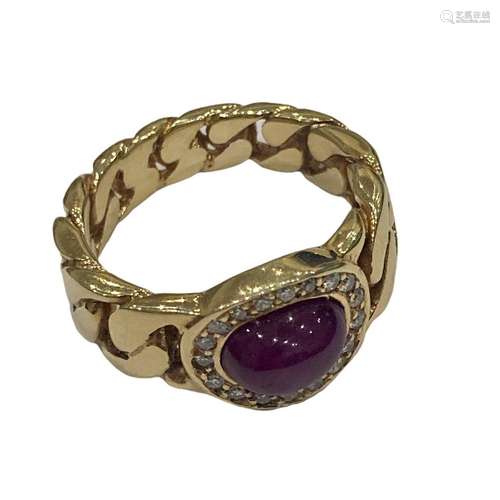 Bague "gourmette" en or jaune 14 ct ornée en son c...