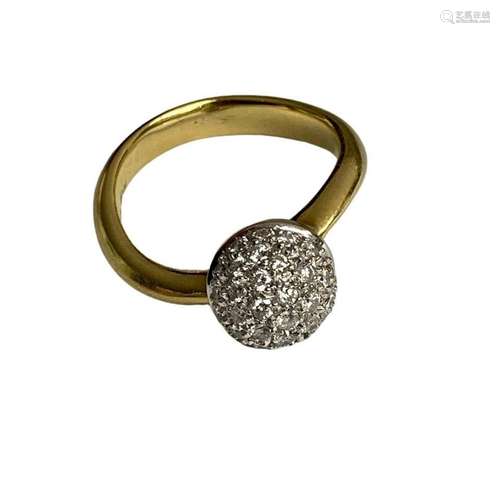 Bague en or jaune 18 ct ornée d'une sphère en brillants sur ...