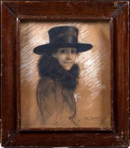 Léo FONTAN (1884-1965) Jeune femme au chapeau  Dessin au fus...