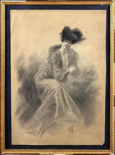 Ferdinand Mifliez MISTI (1865-1923) Elegante assise  Dessin ...