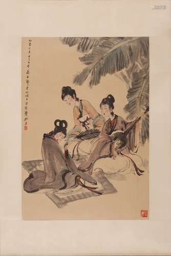 Chinese Lady Painting, Ink and Color on Paper, Fu Baoshi Mar...