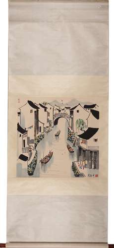 Chinese Scenery Painting Scroll, Ink and Color on Paper, Wu ...