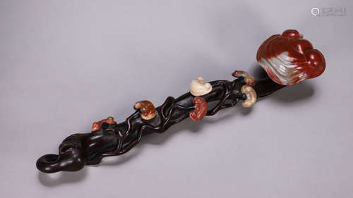 Hardstone Inlaid Shoushan Stone Ruyi Sceptre