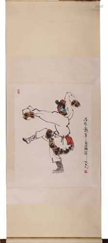 Chinese Figure Painting Scroll, Ink and Color on Paper, Yang...