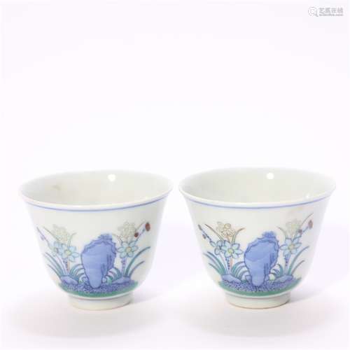 Pairof Blue and White Doucai Glaze Narcissus Cups