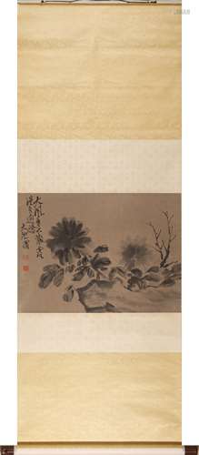 Chinese Chrysanthemum Painting Scroll, Ink on Paper, Zxu Wei...