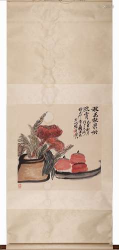 Chinese Lychee Painting Scroll, Ink and Color on Paper, Zhu ...