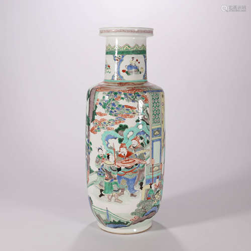 Wucai Glaze Figure Story Rouleau Vase