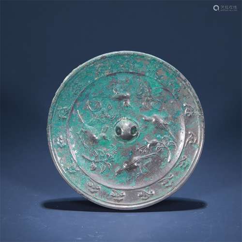 Bronze Ritual Flower and Bird Mirror