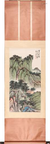 Chinese Landscape Painting Scroll, Ink and Color on Paper, X...