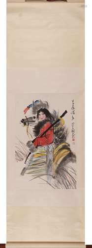 Chinese Figure Painting Scroll, Ink and Color on Paper, Zhou...