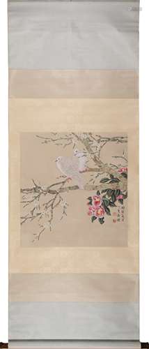 Chinese Flower and Bird Painting Scroll, Ink and Color, Yu J...