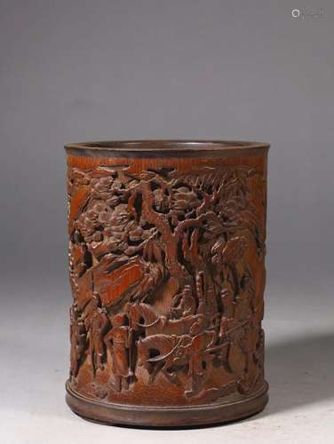 Carved Bamboo Scholars Brush Pot