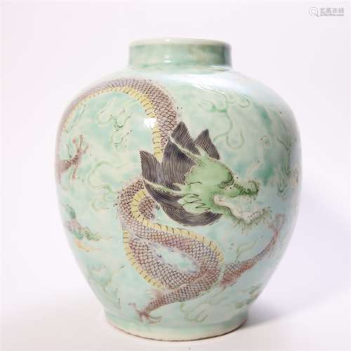 Green-Ground  Famille Rose Dragon Jar