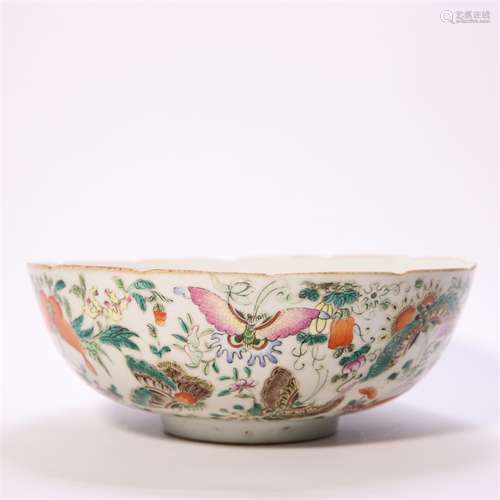 Famille Rose Butterfly and Flower Bowl