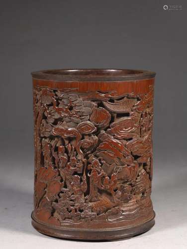 Carved Bamboo Eight Immortals Brush Pot