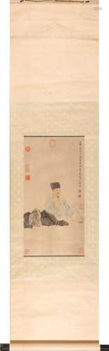 Chinese Scholar Painting Scroll, Ink and Color on Paper, Yu ...