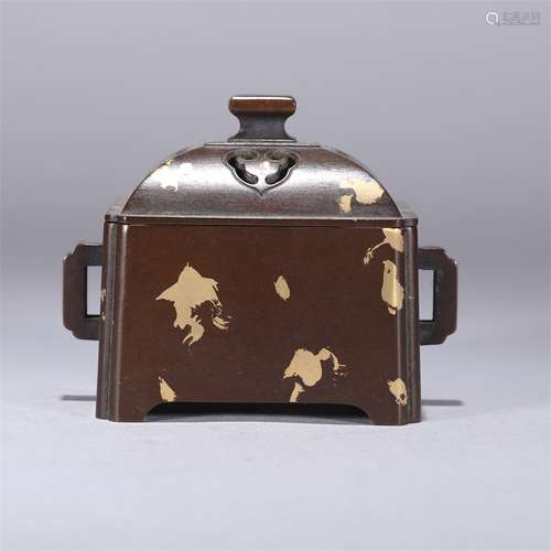 Gold-Splashed Bronze Square Incense Burner