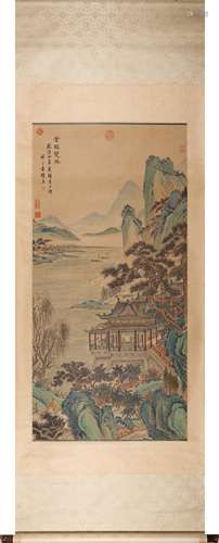 Chinese Landscape Painting Scroll, Ink and Color on Paper, Y...