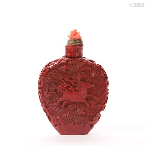 Carved Cinnabar Lacquer Horse Snuff Bottle