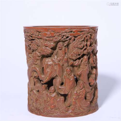 Carved Bamboo Figure Story Brush Pot