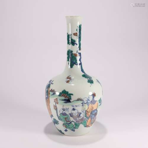 Wucai and Underglaze Blue Figure Story Globular Bottle Vase