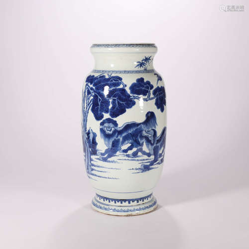 Blue and White Persimmon Scepter Lantern-Shaped Vase